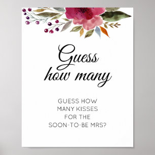 Affiche Jeu de salle de mariage Floral Guess How Many Kiss