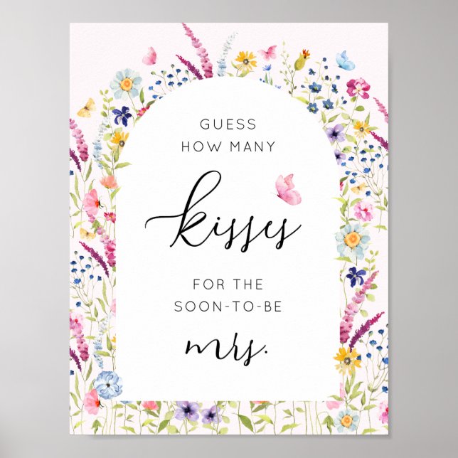 Affiche Jeu de Salle de Mariage Rose Floral Combien de Bis (Devant)