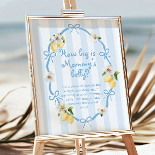 Affiche Jeu de ventre Baby shower bleu et jaune