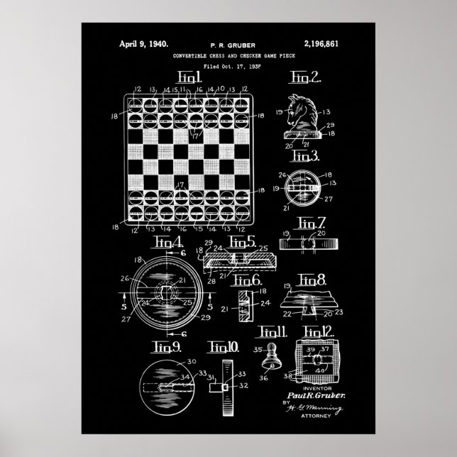 Affiche Jeu D'Échecs Et De Vérificateur Brevet (Devant)