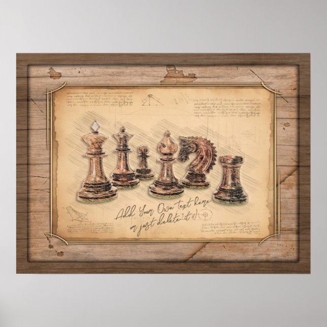 Affiche Jeu d'échecs sur Grunge Joueur en bois (Devant)
