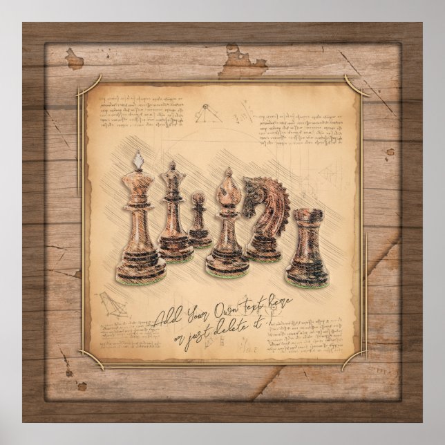 Affiche Jeu d'échecs sur Grunge Joueur en bois (Devant)