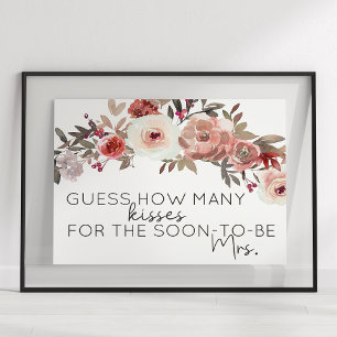 Affiche Jeu Devinez combien de baisers Roses Florales Roug