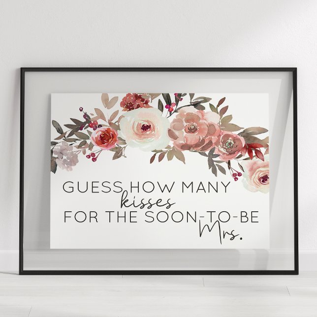 Affiche Jeu Devinez combien de baisers Roses Florales Roug (Créateur téléchargé)