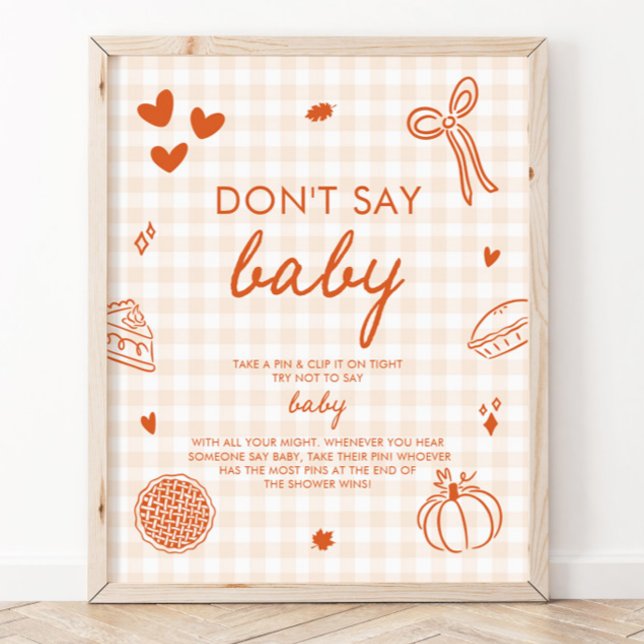 Affiche Jeu Fall Orange Gingham Cutie Pie Ne dis pas Bébé (Fall Orange Gingham Cutie Pie Don't Say Baby Game Sign)