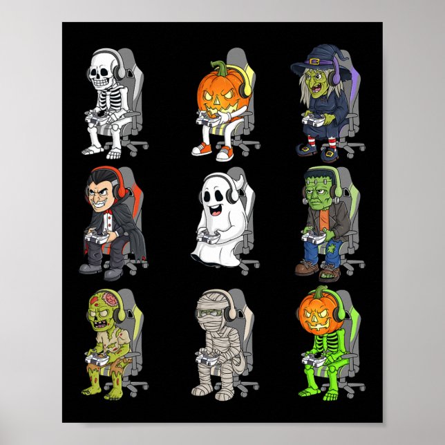 Affiche Jeu Halloween Skeleton Vampire Gamer Zombie Boy (Devant)