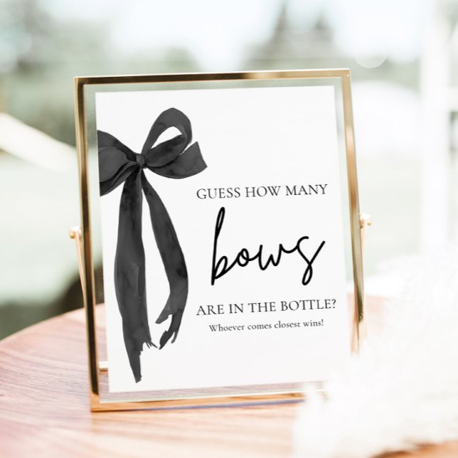 Affiche Jeu Moderne Élégant Noir : Devine Combien de Ruban (Modern Elegant Black Bow Guess How Many Bows Game Sign)