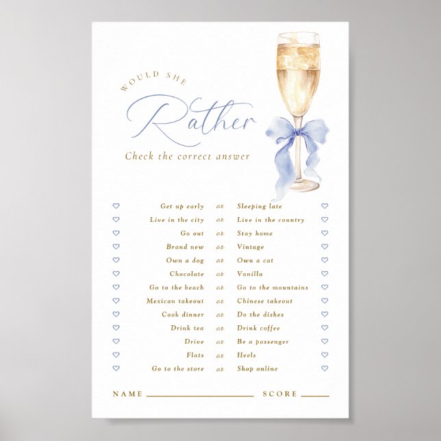 Affiche Jeu numérique 'Champagne Bleu Ruban Would She Rath (Devant)