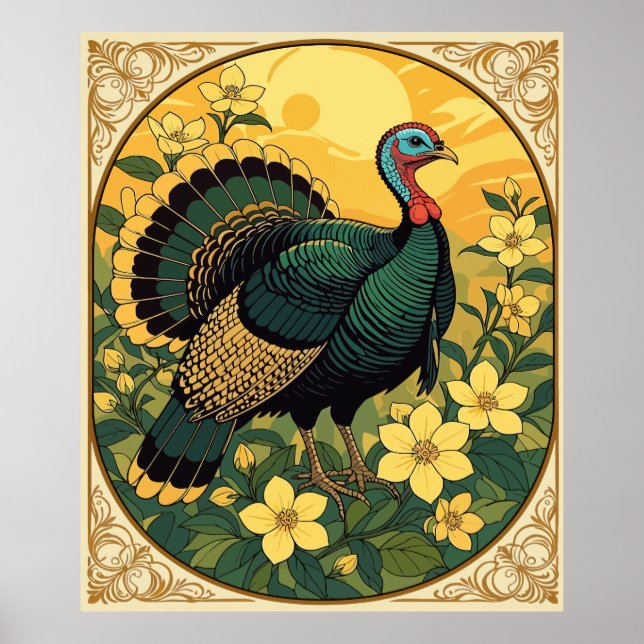 Affiche Jeu Oiseau Sauvage Turquie Et Fleurs De Jasmin (Devant)