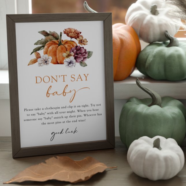 Affiche Jeu Orange N' dites Pas Bébé (Don't Say Baby Game Sign Baby Shower Fall Pumpkins)