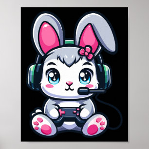 Affiche Jeu Pâques Bunny mignon gamer fille 1