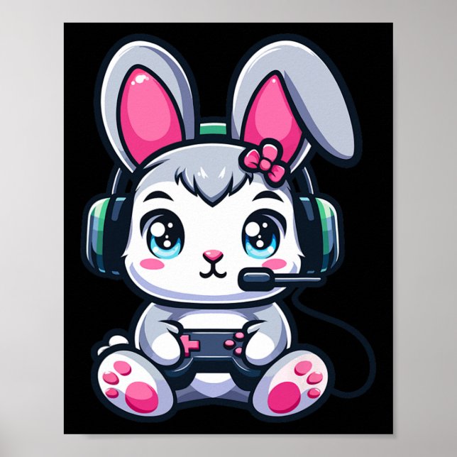 Affiche Jeu Pâques Bunny mignon gamer fille 1 (Devant)