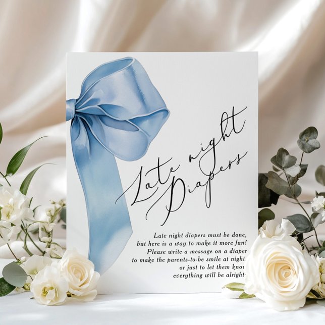 Affiche Jeu pour baby shower couche tardive Blue Bow (Créateur téléchargé)