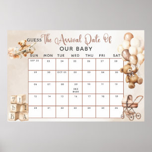 Affiche Jeu pour Baby Shower Devinez la Date Prévue On Peu
