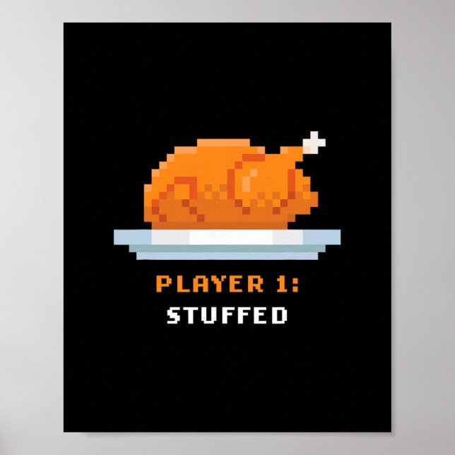 Affiche Jeu Rétro Arcade Pixelisé Dinde – Joueur 1 Truc (Devant)