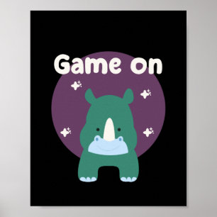 Affiche Jeu sur Kawaii drôle de rhinocéros bébé en bleu