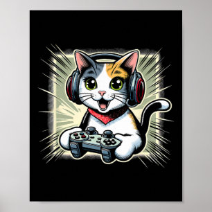 Affiche Jeu vidéo avec casque chat à queue courte japonais