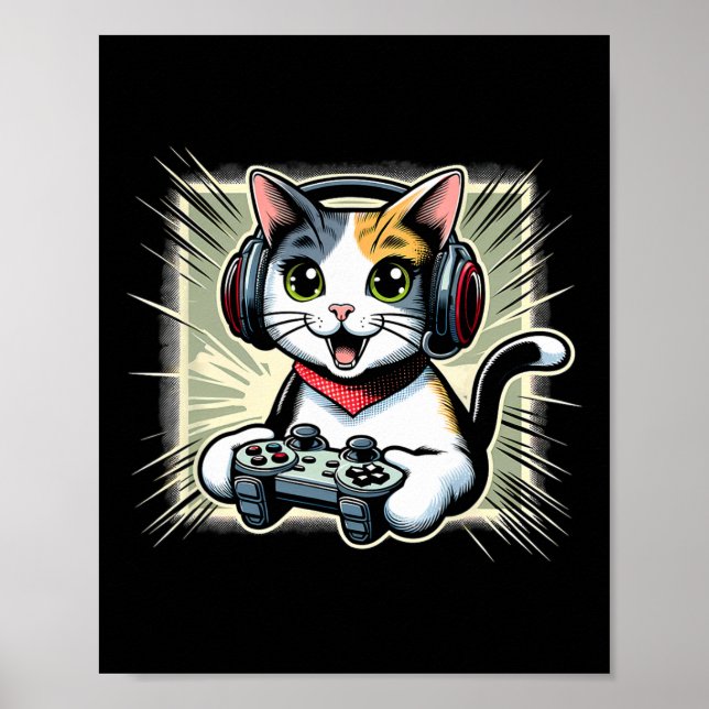 Affiche Jeu vidéo avec casque chat à queue courte japonais (Devant)