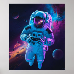 Affiche Jeu vidéo d'astronaute vibrant futuriste