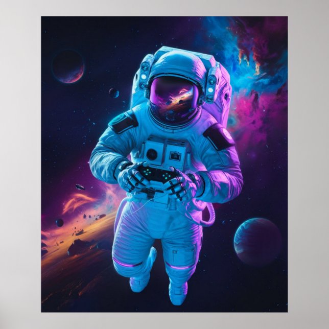 Affiche Jeu vidéo d'astronaute vibrant futuriste (Devant)