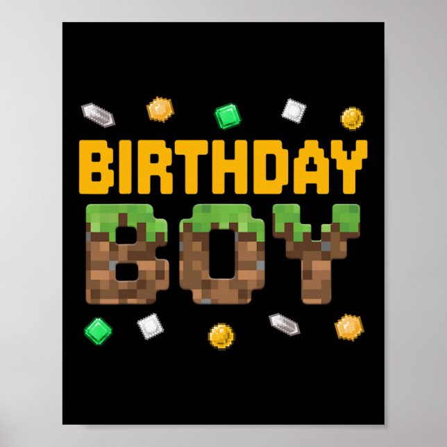Affiche Jeu vidéo drôle d'anniversaire garçon Pixel Numéro (Devant)