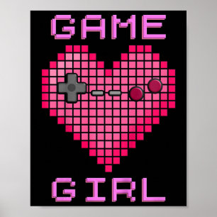 Affiche Jeu Vidéo Enfants Fille Retro Jeu Pixel Coeur Cont