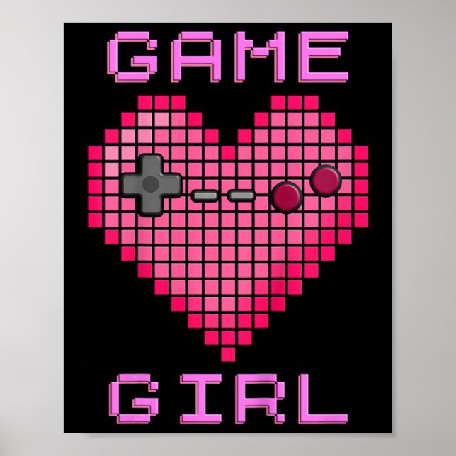 Affiche Jeu Vidéo Enfants Fille Retro Jeu Pixel Coeur Cont (Devant)