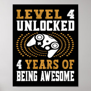 Affiche Jeu vidéo niveau 4 débloqué pour enfants 4e annive