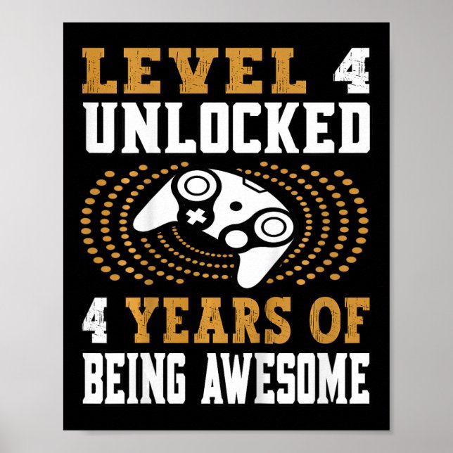 Affiche Jeu vidéo niveau 4 débloqué pour enfants 4e annive (Devant)