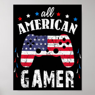 Affiche Jeu vidéo Patriotique Gamer Américain 4th Jul