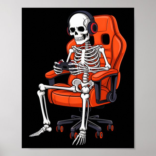 Affiche Jeu vidéo squelette Halloween pour hommes garçons  (Devant)