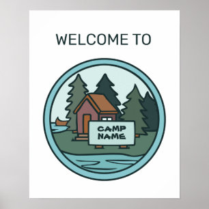 Affiche Jeune camp d'été île cabine avec panneau personnal