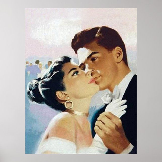 Affiche Jeune couple dansant ensemble, romantique vintage (Devant)