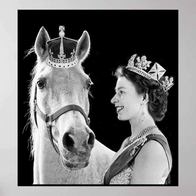 Affiche Jeune Elizabeth II couronne son cheval (Devant)