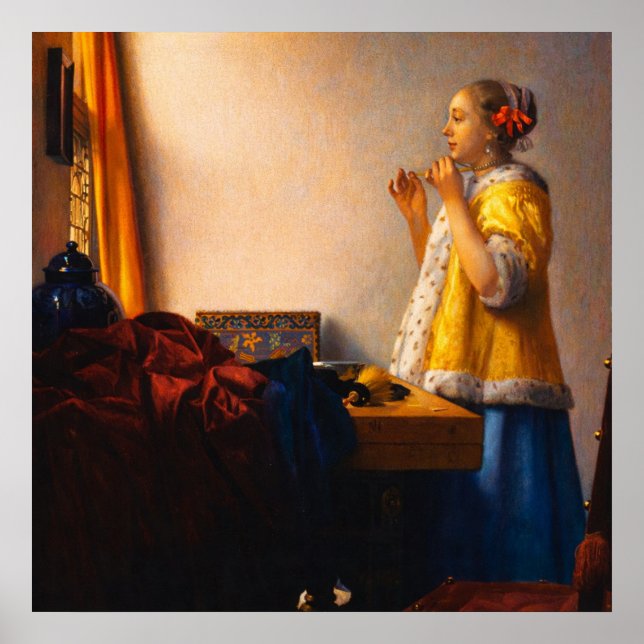 Affiche Jeune Femme au Collier de Perles de Vermeer (Devant)