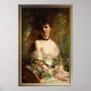 Affiche Jeune femme avec panier à fleurs