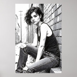 Affiche Jeune femme grunge dans les brumes 