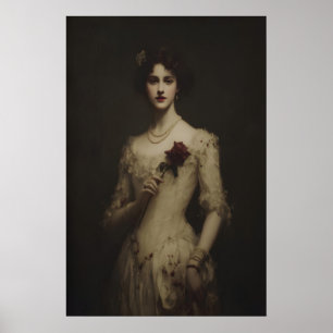 Affiche Jeune femme tenant une rose fanée, gothique victor