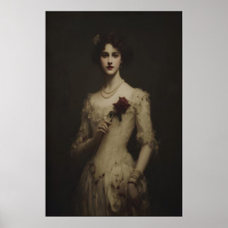 Affiche Jeune femme tenant une rose fanée, gothique victor