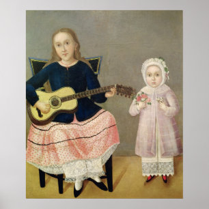 Affiche Jeune fille avec une guitare et un enfant avec a