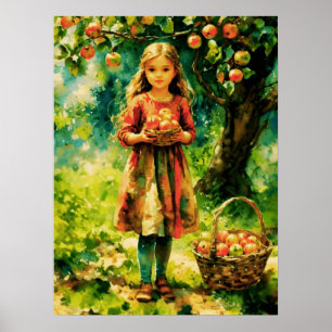 Affiche Jeune fille dans un Apple Orchard