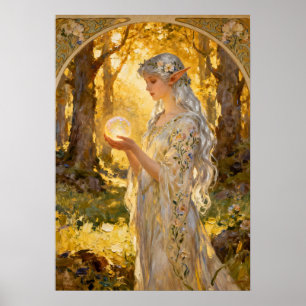 Affiche Jeune fille elfique éthérée dans le style Art nouv