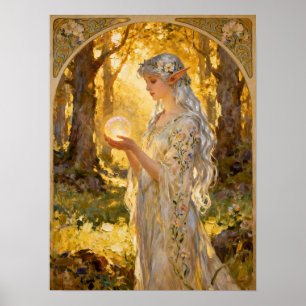 Affiche Jeune fille elfique éthérée de style Art nouveau