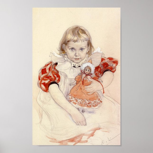 Affiche Jeune fille mignonne avec une poupée (Art d'enfanc (Devant)