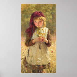 Affiche Jeune fille mignonne tenant des fleurs de tasse à 