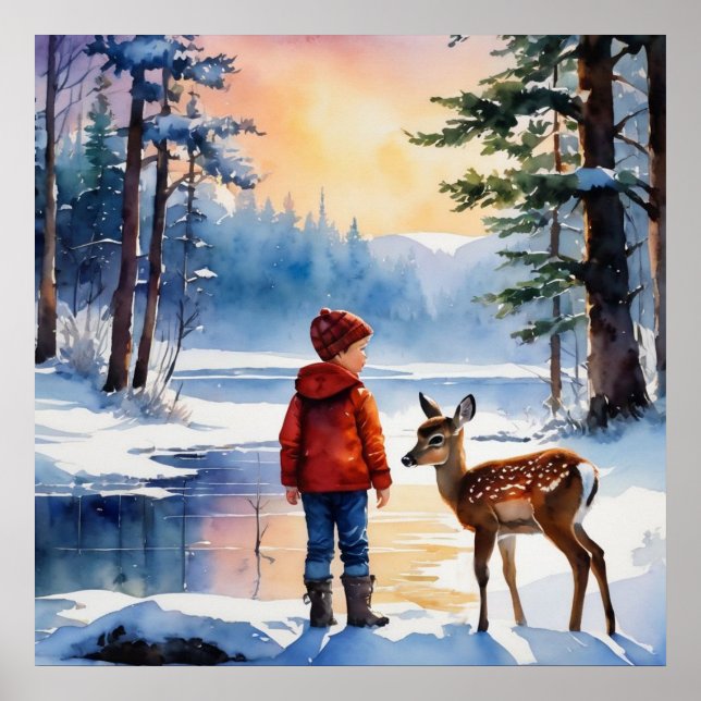 Affiche Jeune garçon avec un cerf fauve (Devant)