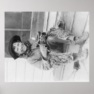 Affiche Jeune garçon habillé comme cowboy avec des jouets