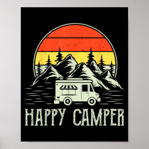 Affiche Jeune garçon tout heureux en camping-car vintage d