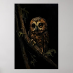 Affiche Jeune Hibou Perché Dark Academia, Sombre Humeur