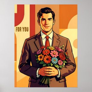 Affiche Jeune Homme au Bouquet Style Rétro Personnalisé